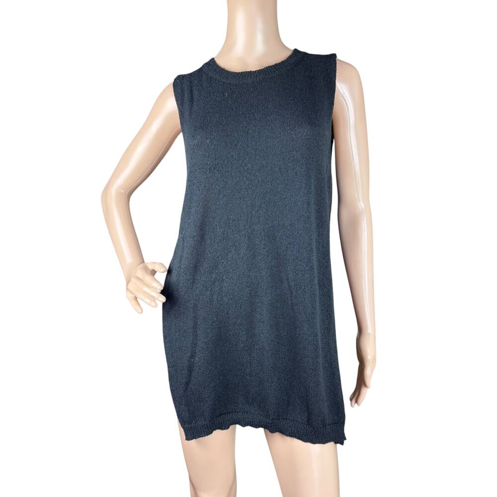 New Women's Black Knitted Slit Sides Crew Neck Sleeveless Sweater Top Size S